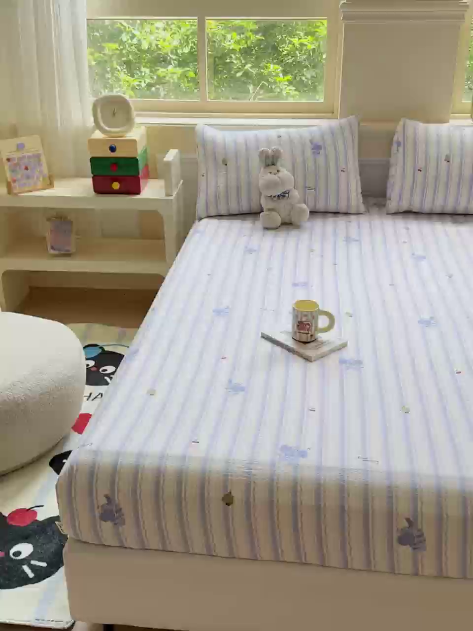 91家纺网 家纺一手货源 找家纺 （总）眠多宝2025新款皱皱纱双层纱床笠三件套直播热款