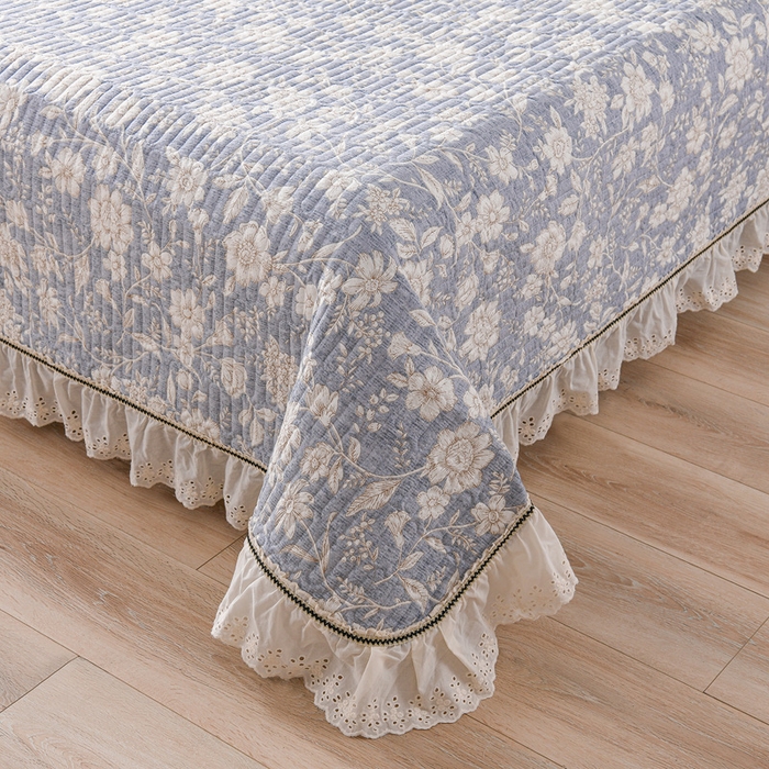 91家纺网 家纺一手货源 找家纺 家之硕家纺 2025秋冬款原麻亚麻皱皱纱复古印花床盖单品 繁花