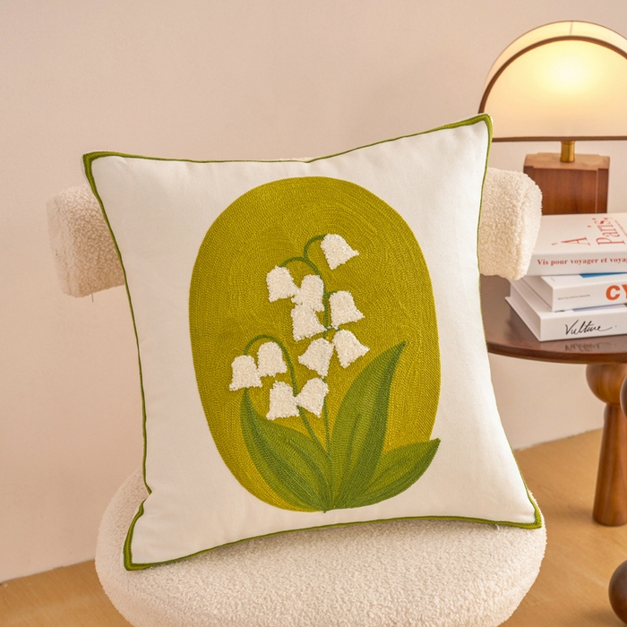 诺可 2025新款田园风全棉毛巾绣刺绣抱枕枕头枕芯 绿铃兰花