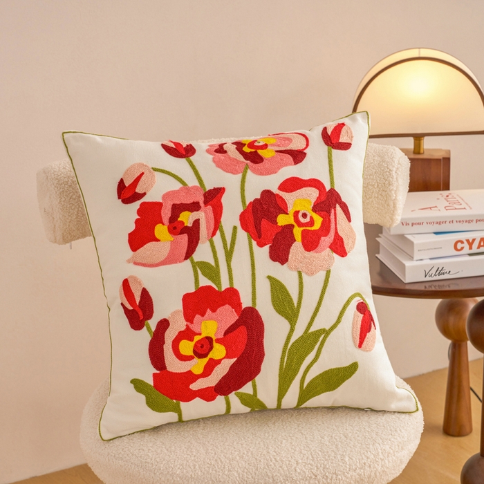 诺可 2025新款田园风全棉毛巾绣刺绣抱枕枕头枕芯 蔷薇