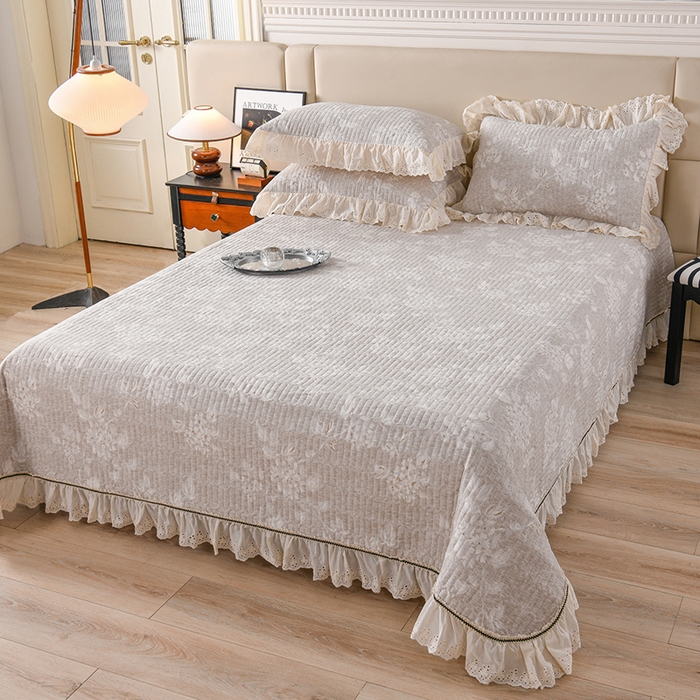 91家纺网 家纺一手货源 找家纺 家之硕家纺 2025秋冬款原麻亚麻皱皱纱复古印花床盖单品 明媚