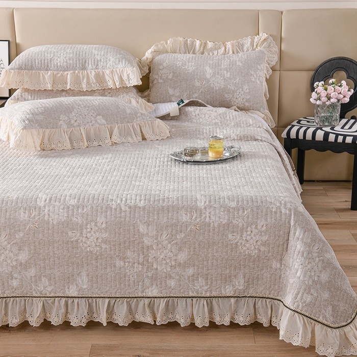 91家纺网 家纺一手货源 找家纺 家之硕家纺 2025秋冬款原麻亚麻皱皱纱复古印花床盖单品 明媚