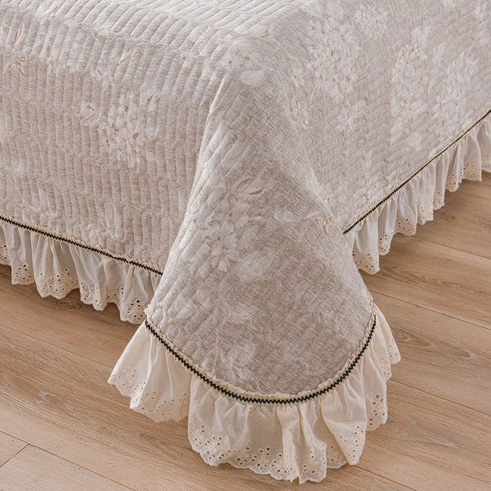 91家纺网 家纺一手货源 找家纺 家之硕家纺 2025秋冬款原麻亚麻皱皱纱复古印花床盖单品 明媚