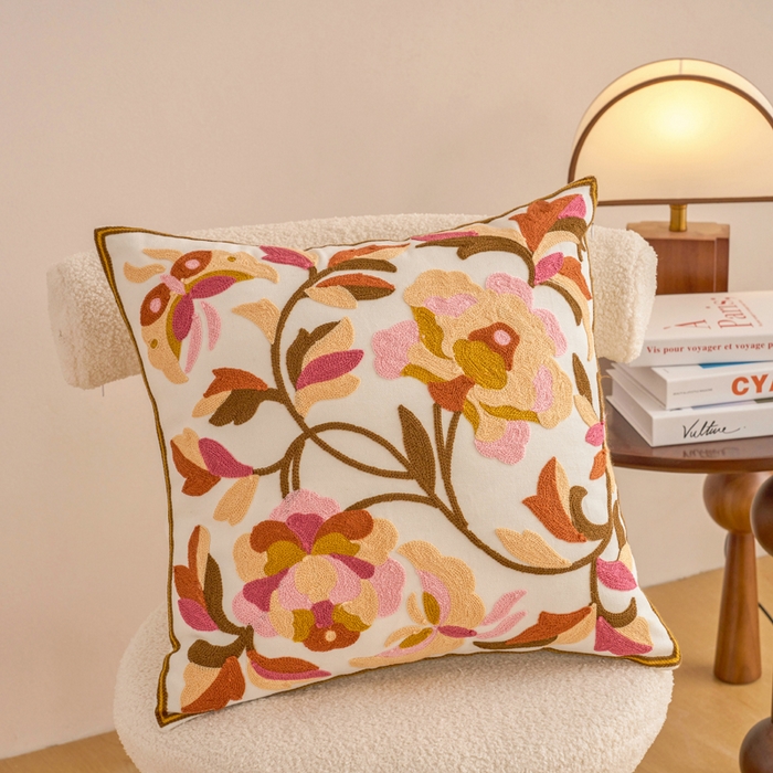 诺可 2025新款田园风全棉毛巾绣刺绣抱枕枕头枕芯 玉兰花