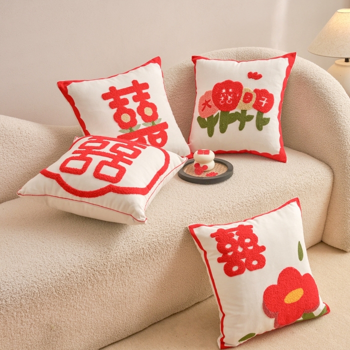 91家纺网 家纺一手货源 找家纺 （总）诺可 2025新款全棉帆布刺绣婚庆系列毛巾绣抱枕枕头枕芯