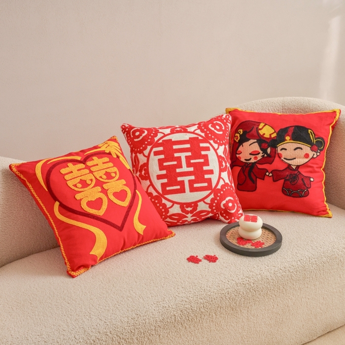 91家纺网 家纺一手货源 找家纺 （总）诺可 2025新款全棉帆布刺绣婚庆系列毛巾绣抱枕枕头枕芯