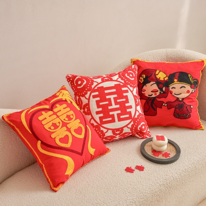 91家纺网 家纺一手货源 找家纺 （总）诺可 2025新款全棉帆布刺绣婚庆系列毛巾绣抱枕枕头枕芯