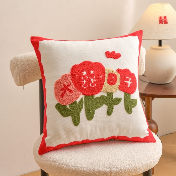 91家纺网 家纺一手货源 找家纺 （总）诺可 2025新款全棉帆布刺绣婚庆系列毛巾绣抱枕枕头枕芯