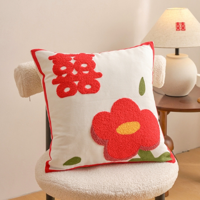 91家纺网 家纺一手货源 找家纺 （总）诺可 2025新款全棉帆布刺绣婚庆系列毛巾绣抱枕枕头枕芯