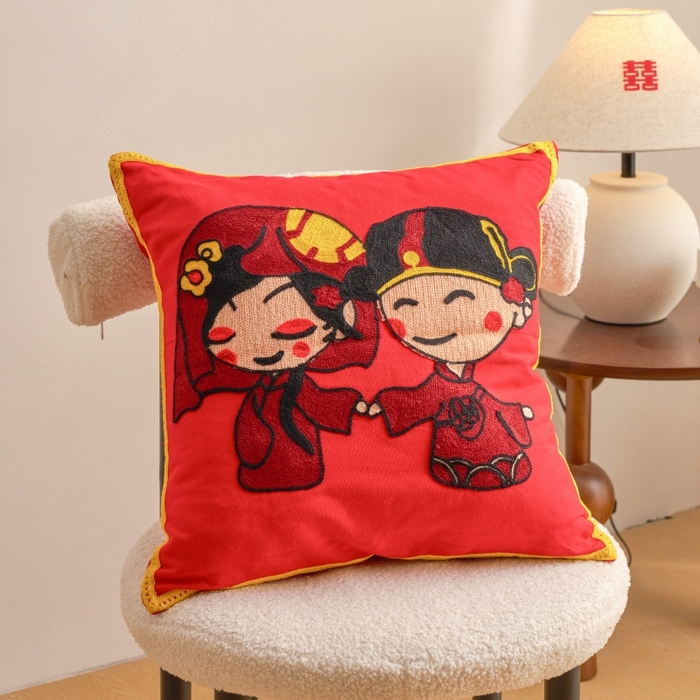 91家纺网 家纺一手货源 找家纺 （总）诺可 2025新款全棉帆布刺绣婚庆系列毛巾绣抱枕枕头枕芯