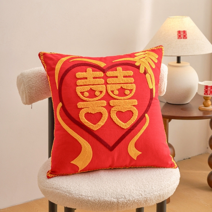 91家纺网 家纺一手货源 找家纺 （总）诺可 2025新款全棉帆布刺绣婚庆系列毛巾绣抱枕枕头枕芯