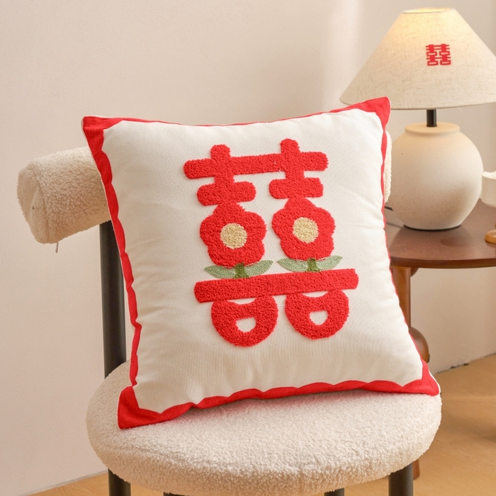 91家纺网 家纺一手货源 找家纺 （总）诺可 2025新款全棉帆布刺绣婚庆系列毛巾绣抱枕枕头枕芯