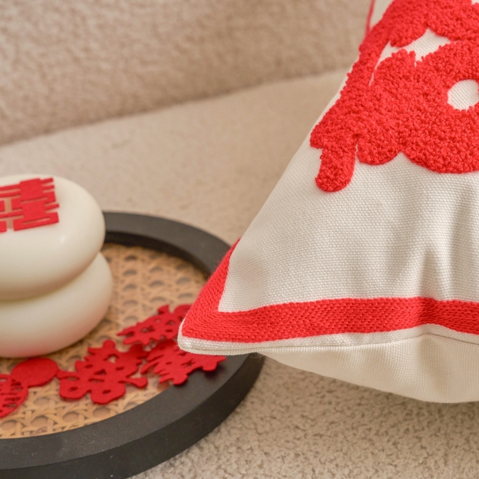 91家纺网 家纺一手货源 找家纺 诺可 2025新款全棉帆布刺绣婚庆系列毛巾绣抱枕枕头枕芯 缔结良缘