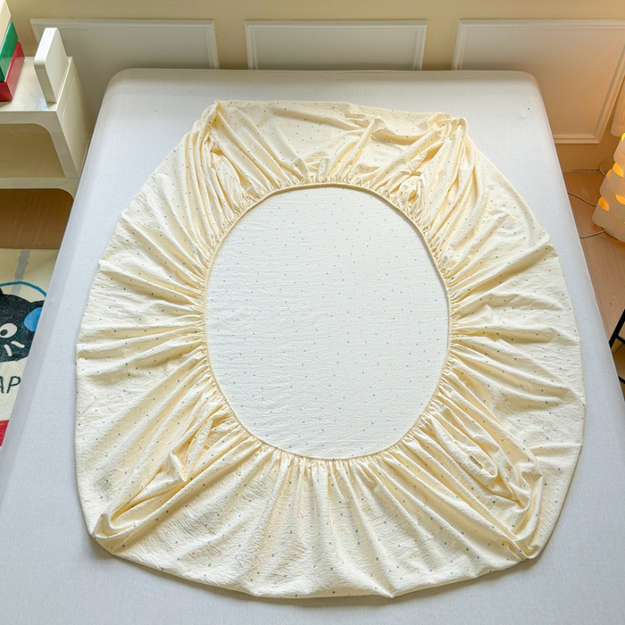 91家纺网 家纺一手货源 找家纺 眠多宝2025新款皱皱纱双层纱床笠三件套直播热款 彩色波点