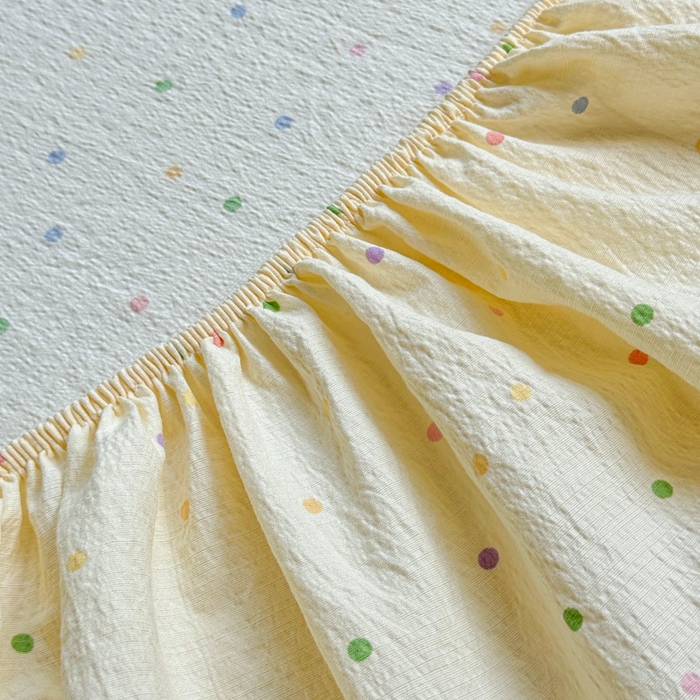 91家纺网 家纺一手货源 找家纺 眠多宝2025新款皱皱纱双层纱床笠三件套直播热款 彩色波点