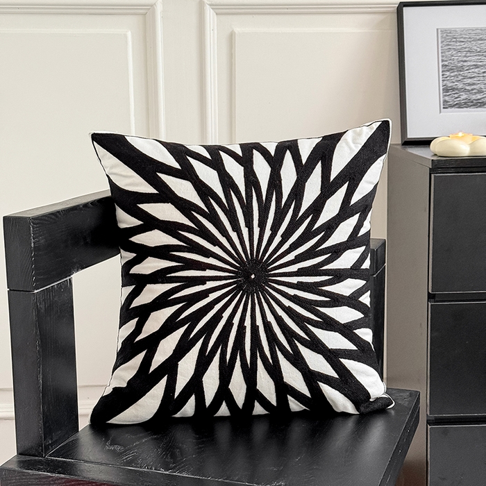 91家纺网 家纺一手货源 找家纺 （总）诺可 2025新款全棉黑白简约系毛巾绣抱枕枕头枕芯