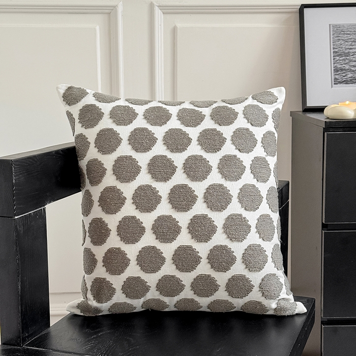 91家纺网 家纺一手货源 找家纺 诺可 2025新款全棉黑白简约系毛巾绣抱枕枕头枕芯 黑白简约系-灰波点