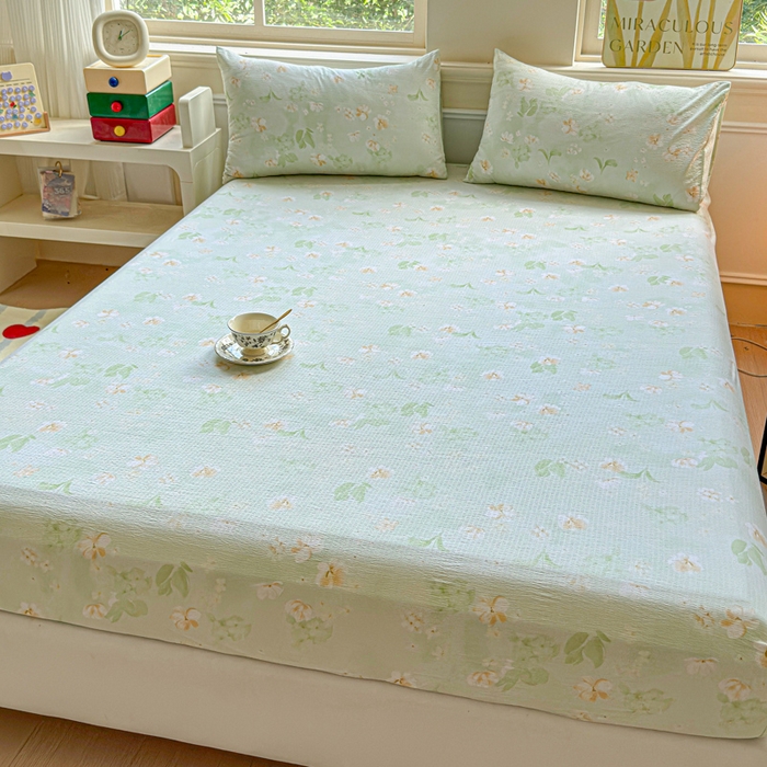 91家纺网 家纺一手货源 找家纺 眠多宝2025新款皱皱纱双层纱床笠三件套直播热款 兰樱