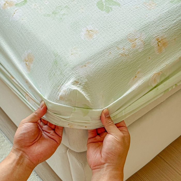 91家纺网 家纺一手货源 找家纺 眠多宝2025新款皱皱纱双层纱床笠三件套直播热款 兰樱