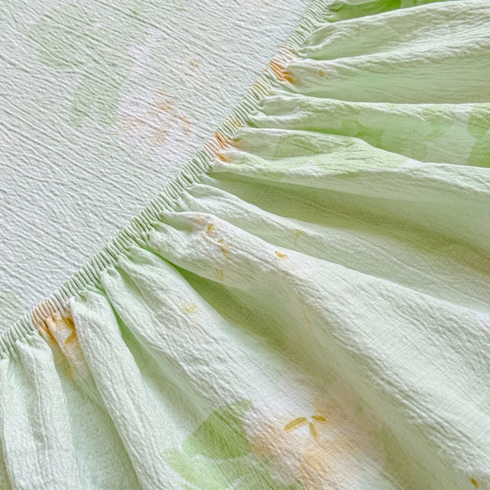 91家纺网 家纺一手货源 找家纺 眠多宝2025新款皱皱纱双层纱床笠三件套直播热款 兰樱