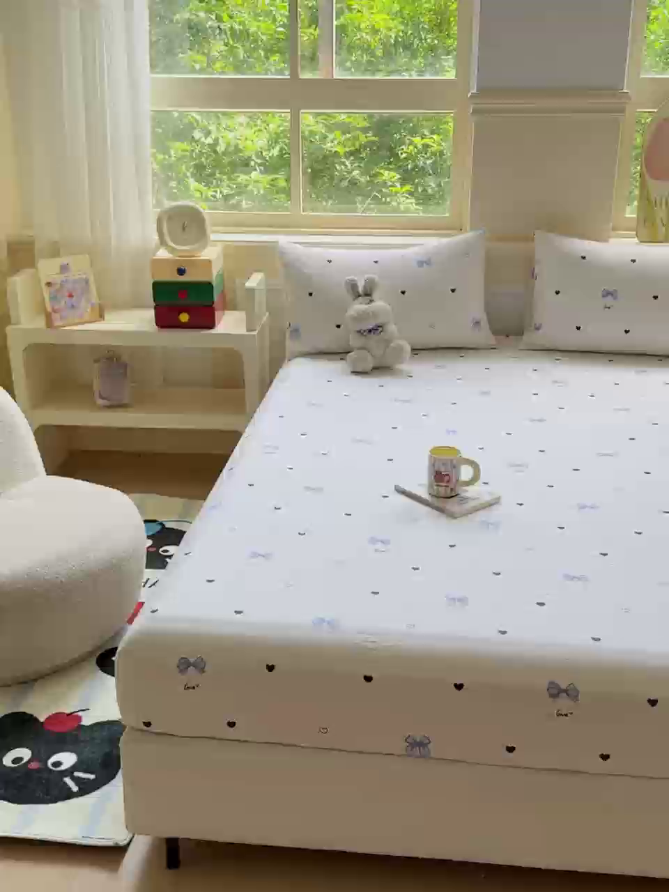 91家纺网 家纺一手货源 找家纺 眠多宝2025新款皱皱纱双层纱床笠三件套直播热款 蓝色蝴蝶结