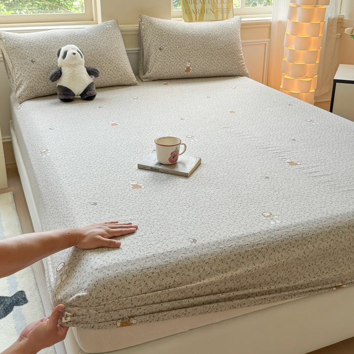 91家纺网 家纺一手货源 找家纺 眠多宝2025新款皱皱纱双层纱床笠三件套直播热款 乐趣