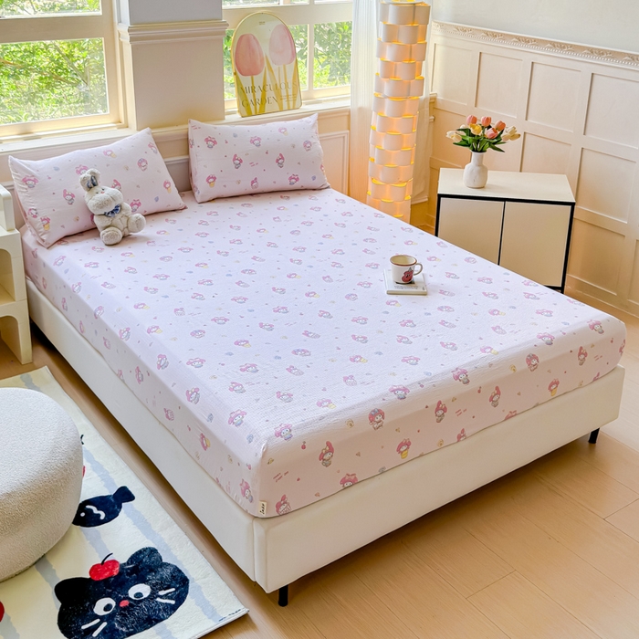 91家纺网 家纺一手货源 找家纺 眠多宝2025新款皱皱纱双层纱床笠三件套直播热款 莓乐迪