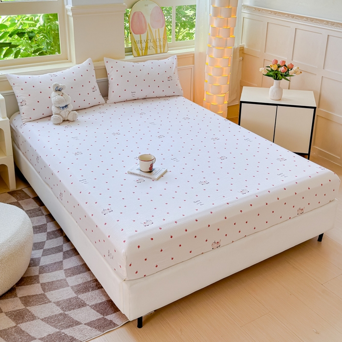 91家纺网 家纺一手货源 找家纺 眠多宝2025新款皱皱纱双层纱床笠三件套直播热款 樱桃狗