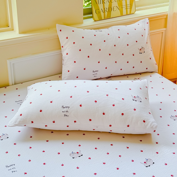 91家纺网 家纺一手货源 找家纺 眠多宝2025新款皱皱纱双层纱床笠三件套直播热款 樱桃狗