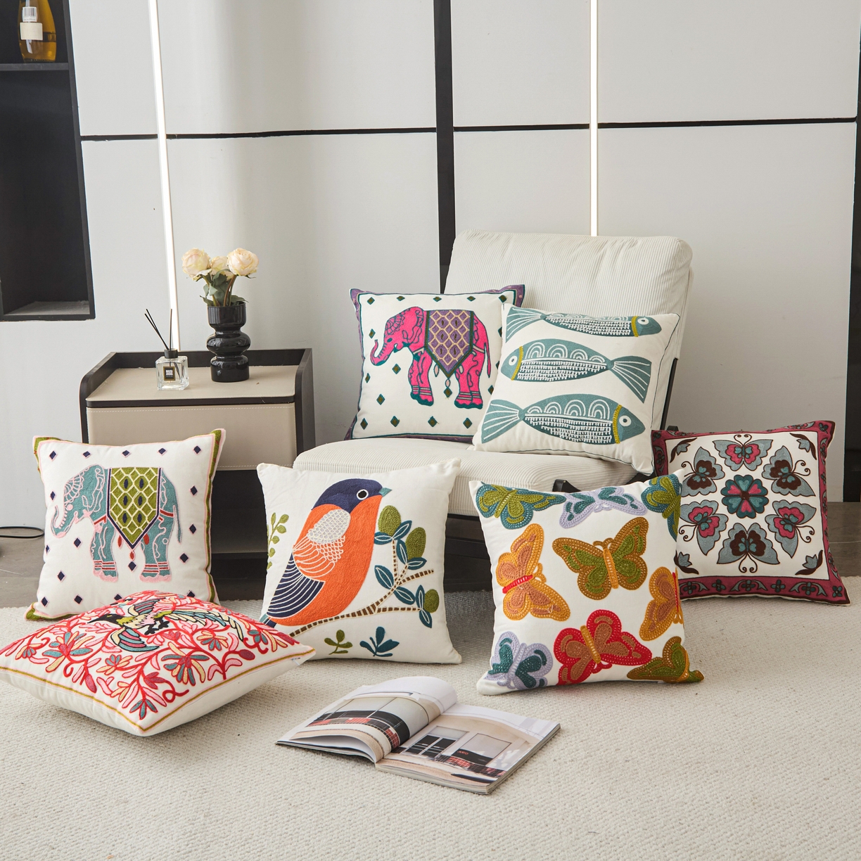 91家纺网 家纺一手货源 找家纺 诺可 2025新款全棉毛巾绣抱枕动物款抱枕 组合图仅供参考