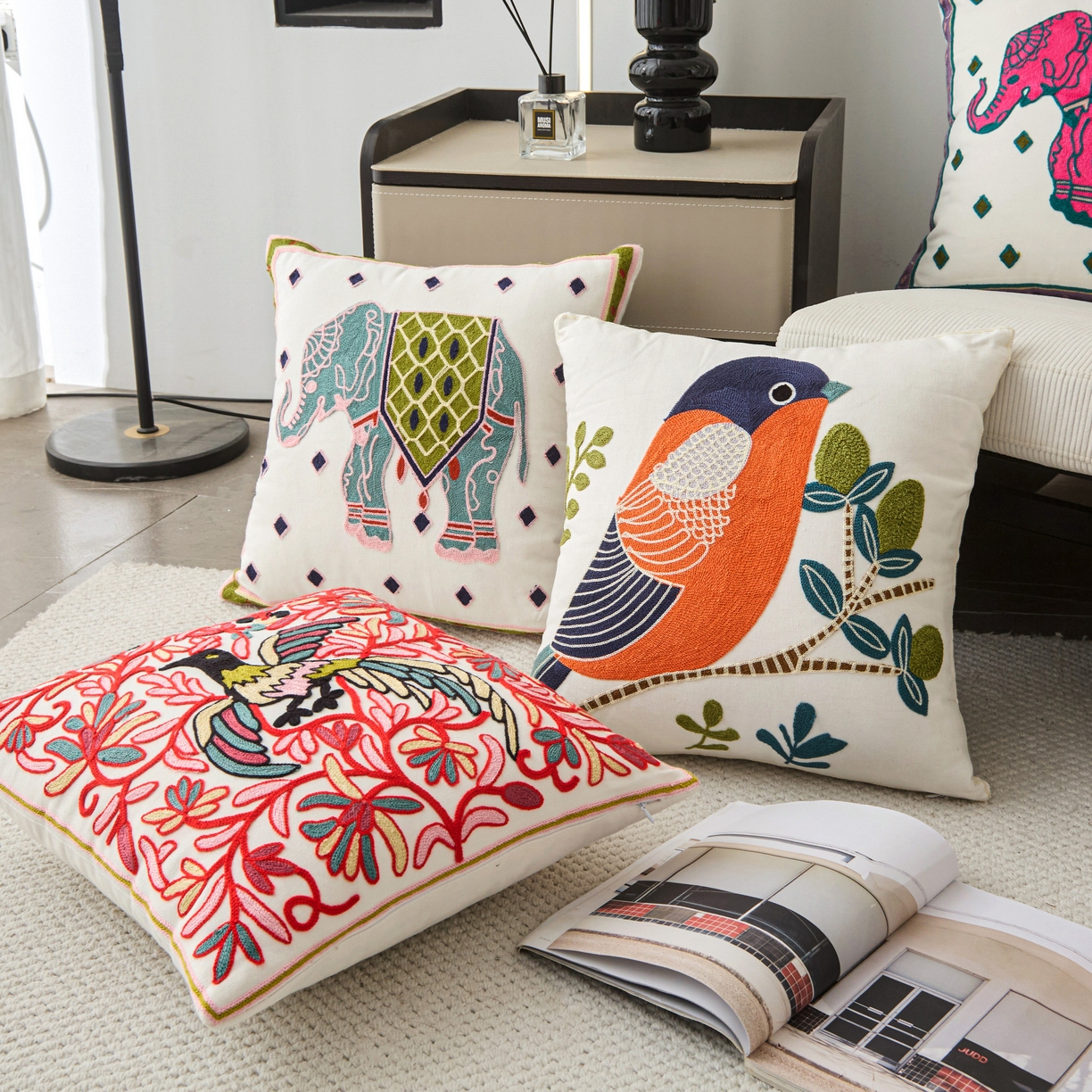 91家纺网 家纺一手货源 找家纺 诺可 2025新款全棉毛巾绣抱枕动物款抱枕 组合图仅供参考