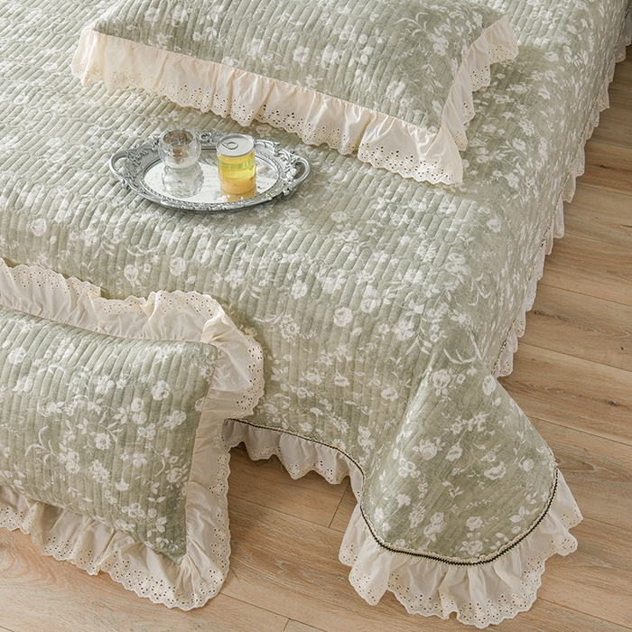 91家纺网 家纺一手货源 找家纺 家之硕家纺 2025秋冬新款原麻亚麻皱皱纱复古印花单枕套枕套单件单品枕套 风华绿