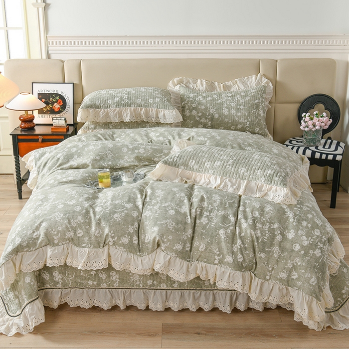 91家纺网 家纺一手货源 找家纺 家之硕家纺 2025秋冬新款原麻亚麻皱皱纱复古印花单枕套枕套单件单品枕套 风华绿