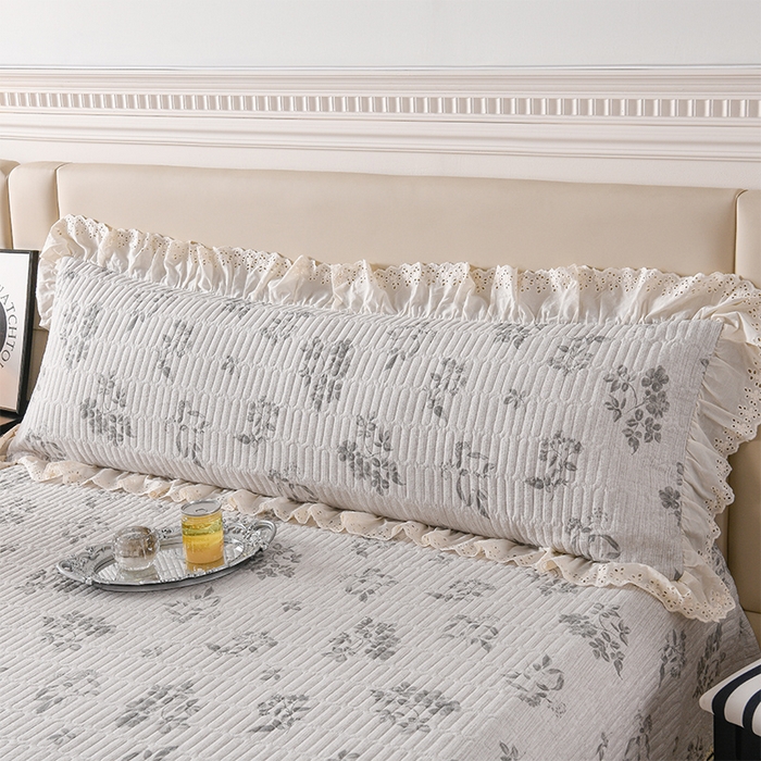 家之硕家纺 2025秋冬新款原麻亚麻皱皱纱复古印花单枕套枕套单件单品枕套 叶玲珑