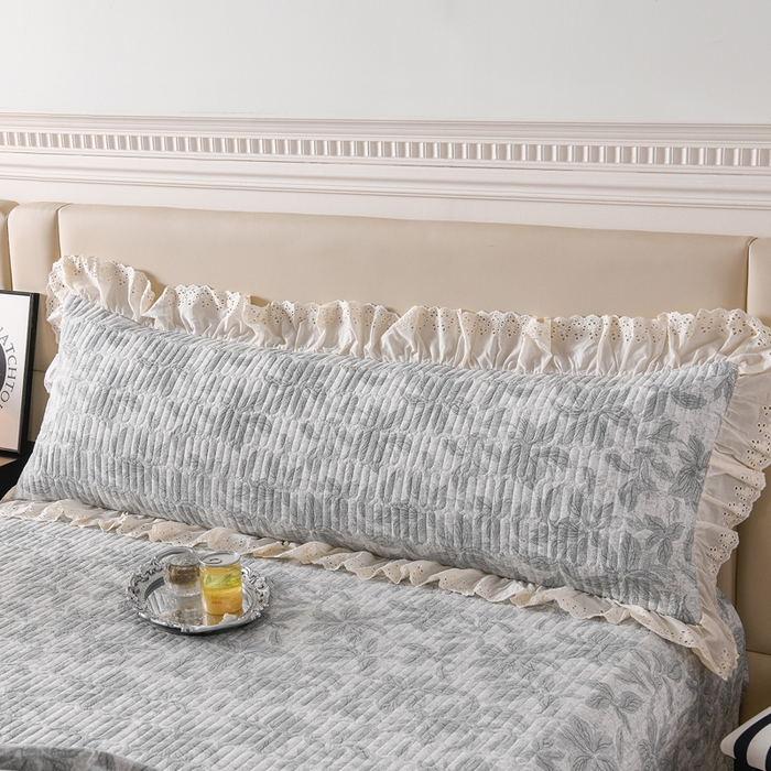 家之硕家纺 2025秋冬新款原麻亚麻皱皱纱复古印花单枕套枕套单件单品枕套 一叶知秋