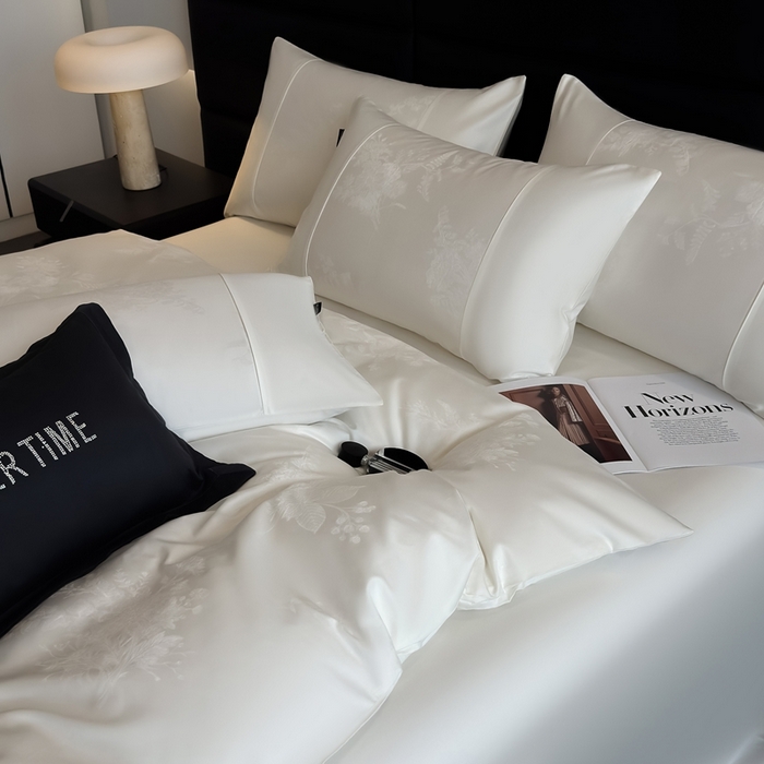 花时间 2025秋冬新款简约贡缎提花四件套 繁悦系列 繁悦-皓月白