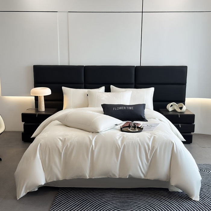 91家纺网 家纺一手货源 找家纺 花时间 2025秋冬新款简约贡缎提花四件套 繁悦系列 繁悦-皓月白