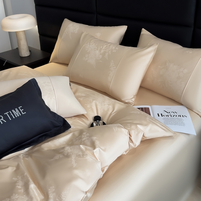 花时间 2025秋冬新款简约贡缎提花四件套 繁悦系列 繁悦-奶霜色