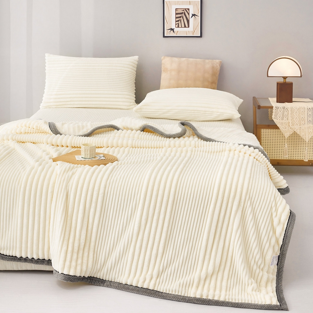 91家纺网 家纺一手货源 找家纺 （总）肖恩毯业2025新款子母条兔毛绒毛毯盖毯休闲毯绒毯毯子跨境专供可打卷外贸出口可定制尺寸