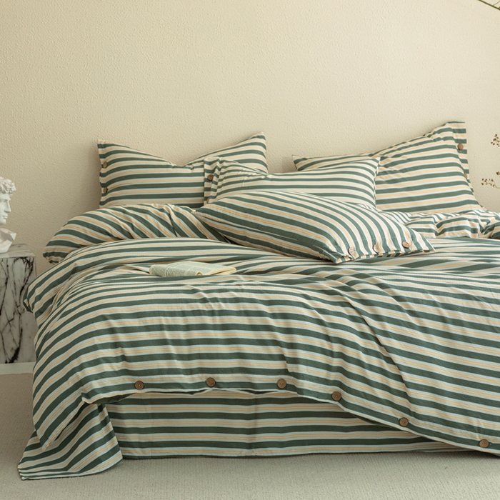 91家纺网 家纺一手货源 找家纺 （总）库里梦家纺 2025新款皱皱纱亚麻纽扣式四件套