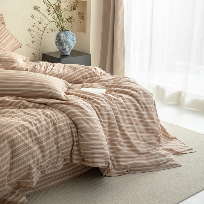 91家纺网 家纺一手货源 找家纺 （总）库里梦家纺 2025新款皱皱纱亚麻纽扣式四件套