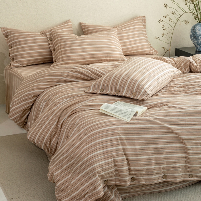 91家纺网 家纺一手货源 找家纺 （总）库里梦家纺 2025新款皱皱纱亚麻纽扣式四件套