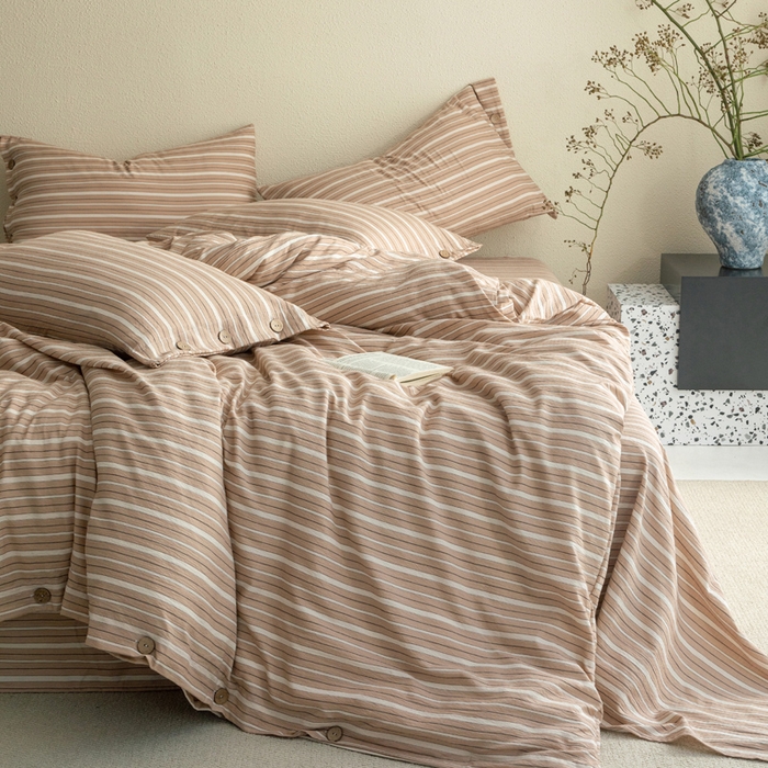 91家纺网 家纺一手货源 找家纺 （总）库里梦家纺 2025新款皱皱纱亚麻纽扣式四件套