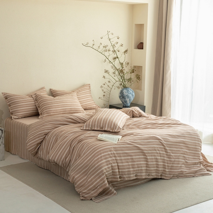 91家纺网 家纺一手货源 找家纺 （总）库里梦家纺 2025新款皱皱纱亚麻纽扣式四件套