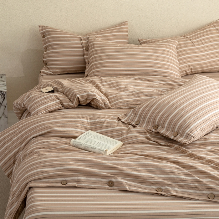 91家纺网 家纺一手货源 找家纺 （总）库里梦家纺 2025新款皱皱纱亚麻纽扣式四件套