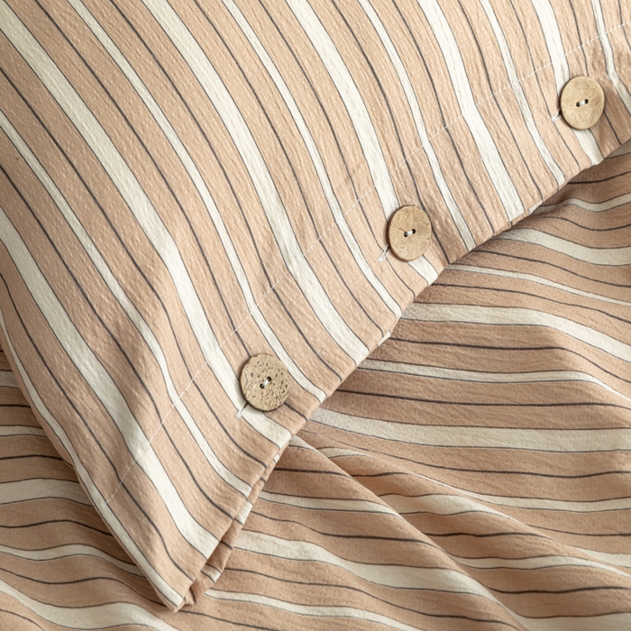 91家纺网 家纺一手货源 找家纺 库里梦家纺 2025新款皱皱纱亚麻纽扣式四件套 条纹-咖