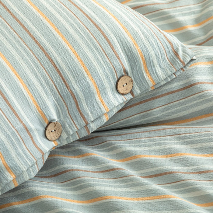 91家纺网 家纺一手货源 找家纺 库里梦家纺 2025新款皱皱纱亚麻纽扣式四件套 条纹-绿