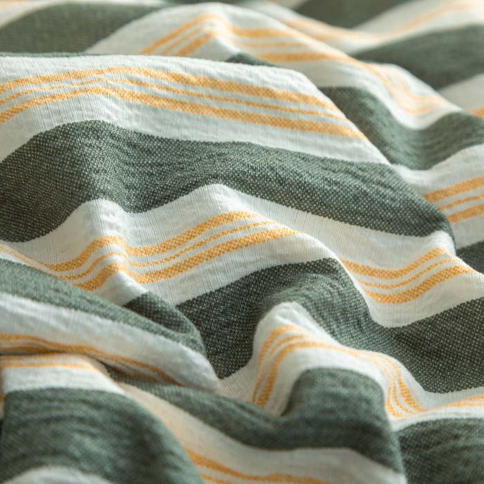 91家纺网 家纺一手货源 找家纺 库里梦家纺 2025新款皱皱纱亚麻纽扣式四件套 条纹-青