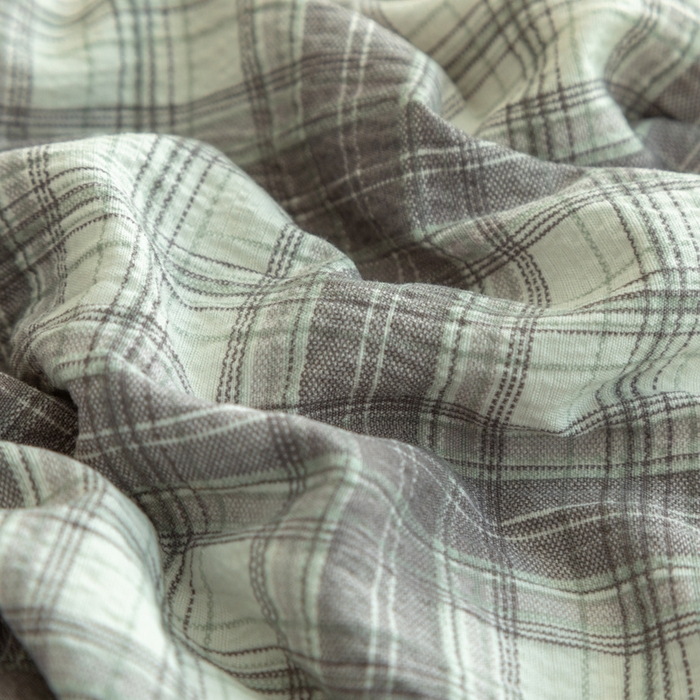 91家纺网 家纺一手货源 找家纺 库里梦家纺 2025新款皱皱纱亚麻纽扣式四件套 小格-灰