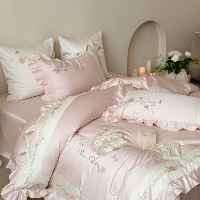 91家纺网 家纺一手货源 找家纺 MIU缪家居 2025新款100支全棉纯棉四件套-玫瑰花园 玫瑰花园-玫瑰粉